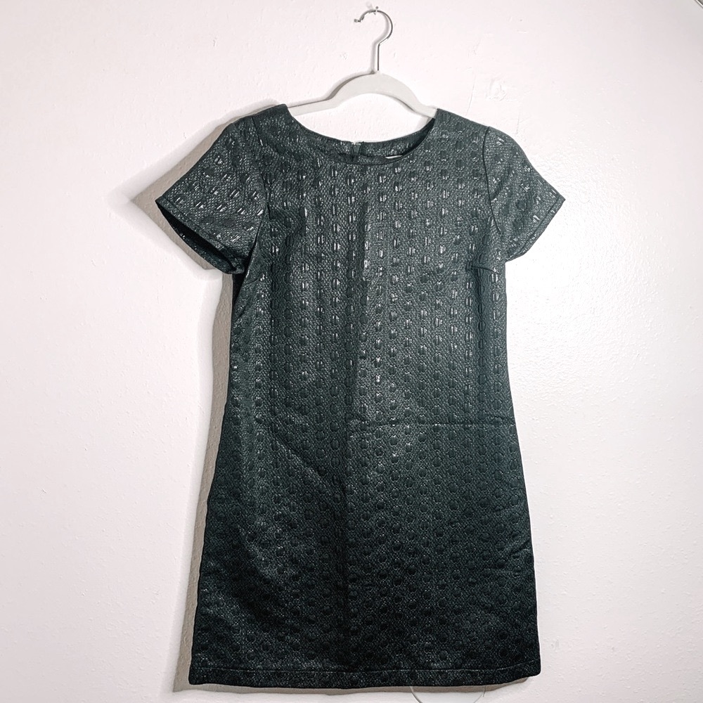 Patterned Black Shiny Party Shift Dress